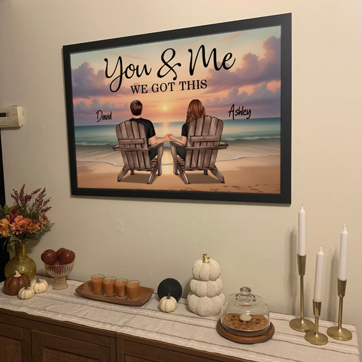 Eternal Sunset Personalized Beach Landscape Couple Poster, Anniversary Gift, Birthday Gift, Wedding Gift For Couple, For Him, For Her