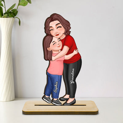 Grandma & Grandkid Hugging Gift For Grandma Gift For Granddaughter Grandson Grandchildren Personalized Standing Wooden Plaque