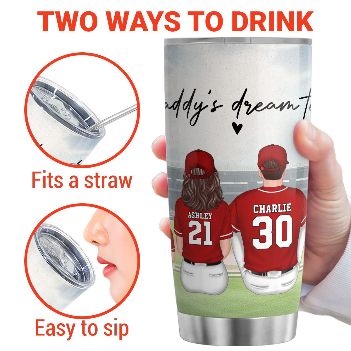 Daddy's Team Baseball Family Sitting Personalized Tumbler, Father's Day Gift For Dad, Grandpa, Husband