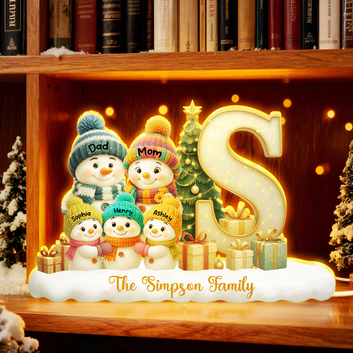 Family Name Initial Monogram Snowman - Personalized Light Box - Festive Christmas Decor, Thoughtful Gift for Loved Ones