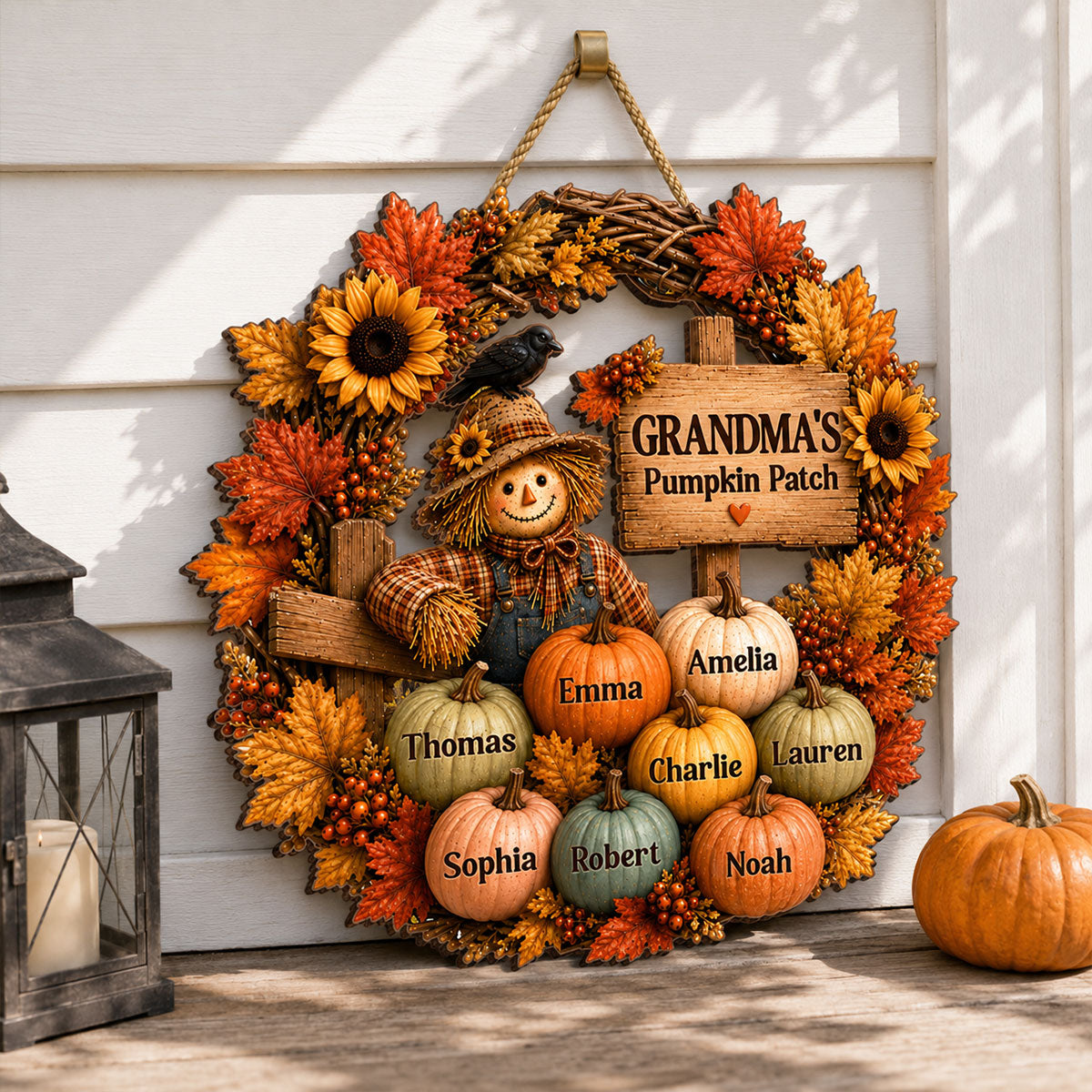 Grandma's Scarecrow Pumpkin Patch - Personalized Wooden Door Sign - Fall Decor for Grandma