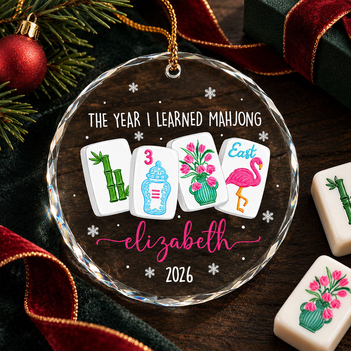The Year I Learned Mahjong - Personalized Glass Ornament Funny Mahjong Group Christmas Gift