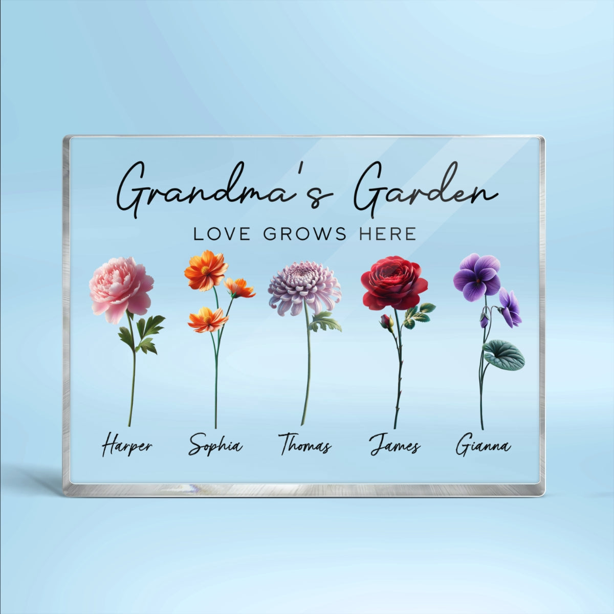 Grandma's Garden 3D Effect Birth Month Flower Personalized Acrylic Block Plaque, Gift For Grandma