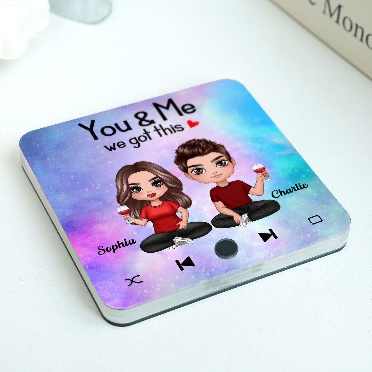 Doll Couple Sitting Together Since Favorite Song Personalized Music Fridge Magnet,  Gift For Couple