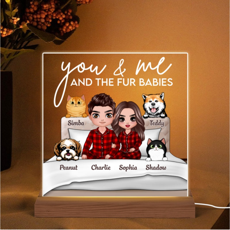 You Me And Fur Babies On Bed Personalized Custom Shape LED Night Light