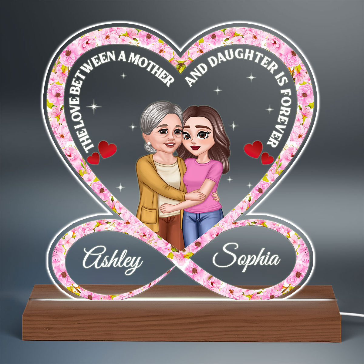 Infinity Heart Mother Daughter Hugging Personalized Acrylic Custom Shape LED Night Light
