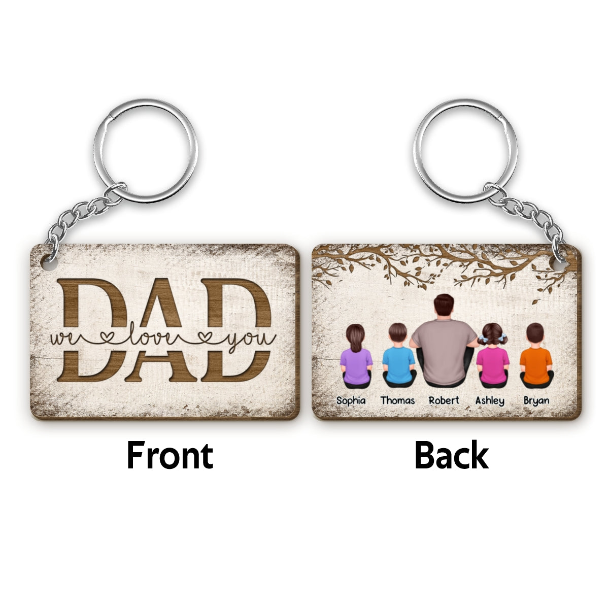 Wooden Tree Dad We Love You Personalized Wooden Keychain