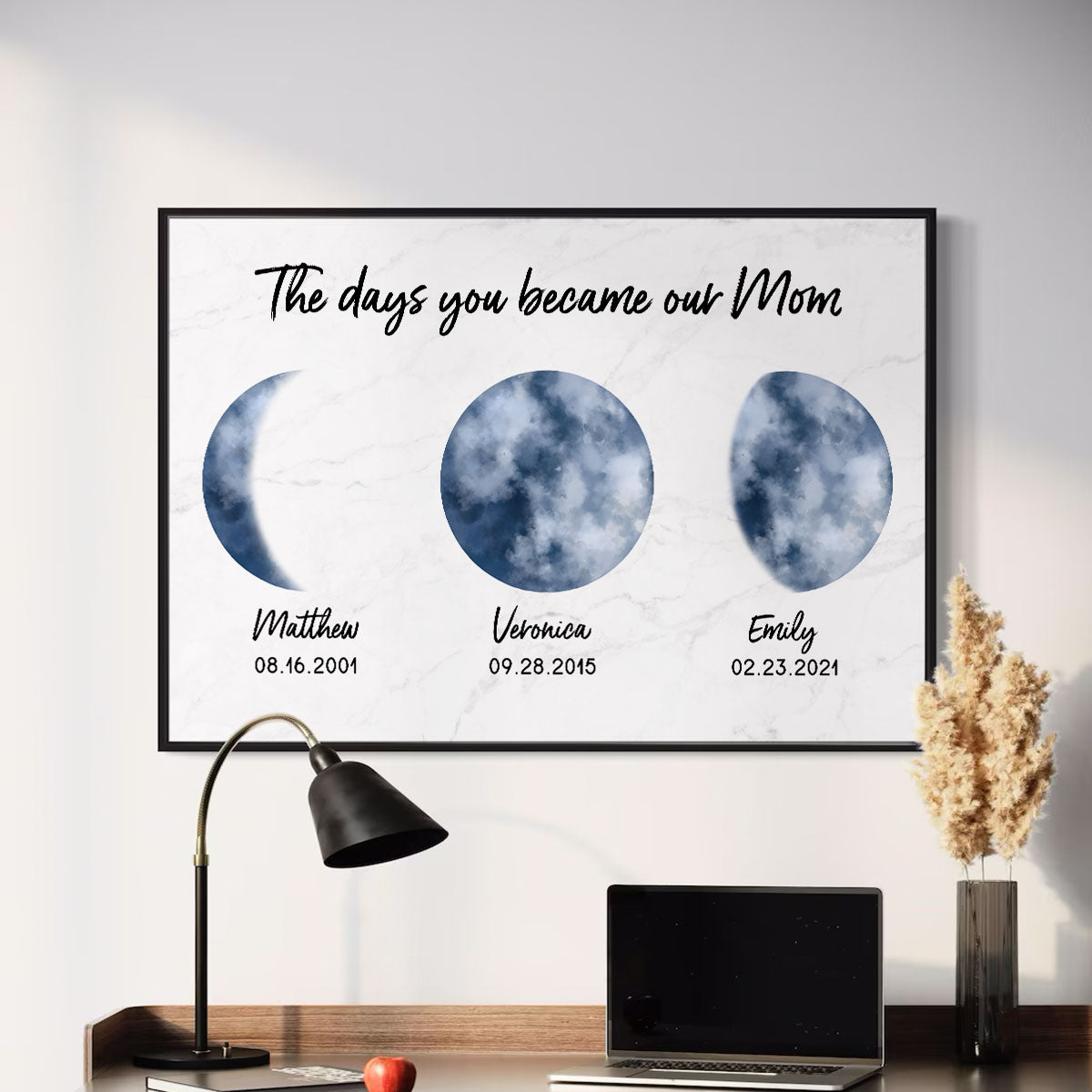 Custom Colorful Birth Moon Phase The Day You Become My Mom Grandma Personalized Poster, Gift