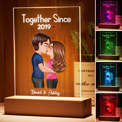 Doll Couple Kissing  Anniversary Gift For Him Gift For Her Personalized 7 Colors Plaque LED Night Light