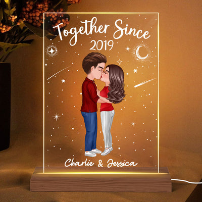 Doll Couple Kissing Personalized Rectangle Acrylic Plaque With LED Night Light - Valentine‘s Day Gift - Anniversary Gift For Her - Gift For Him
