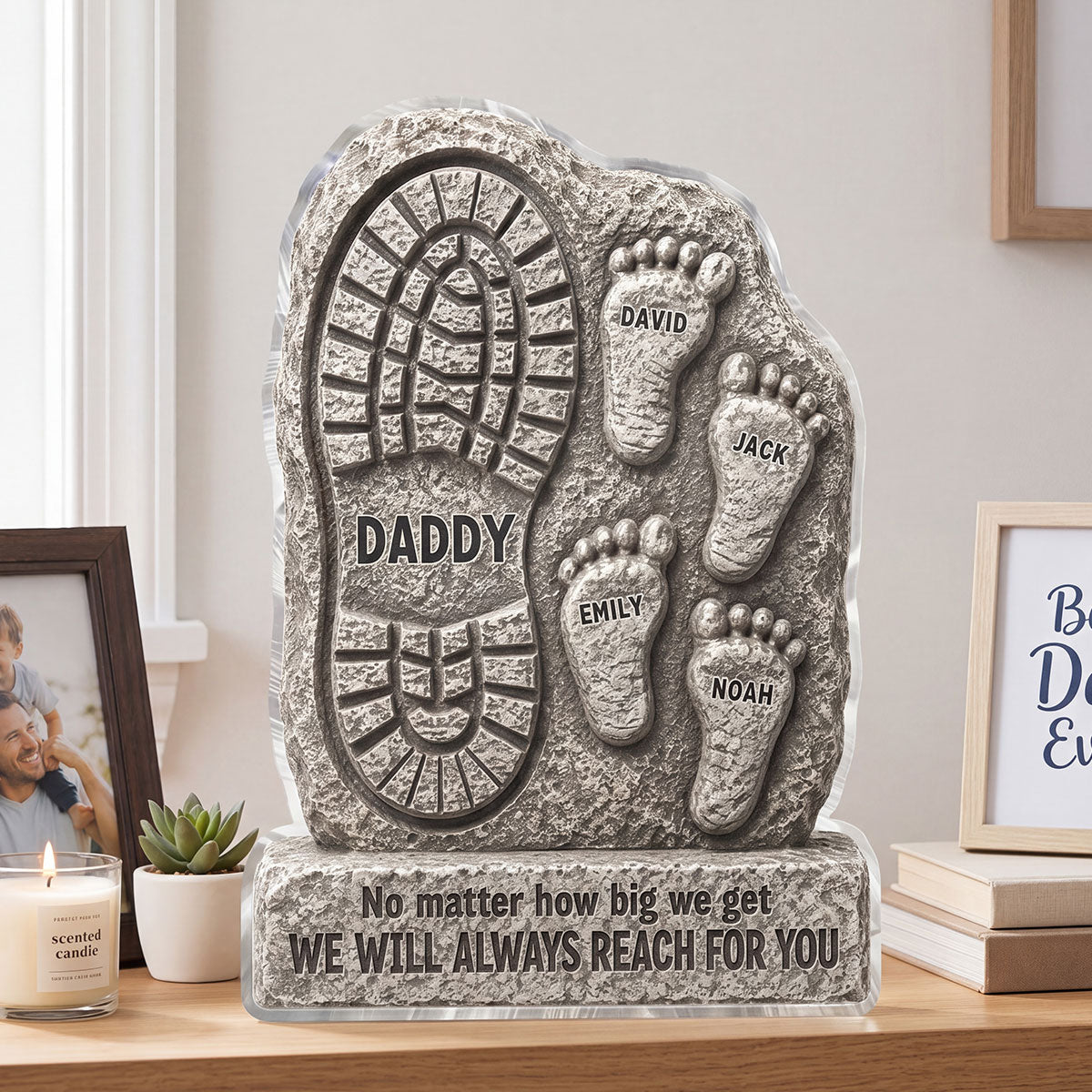 No Matter How Big We Get Always Reach For You Dad - Personalized Acrylic Block Plaque - Heartfelt Father's Day Gift For Dad, Husband