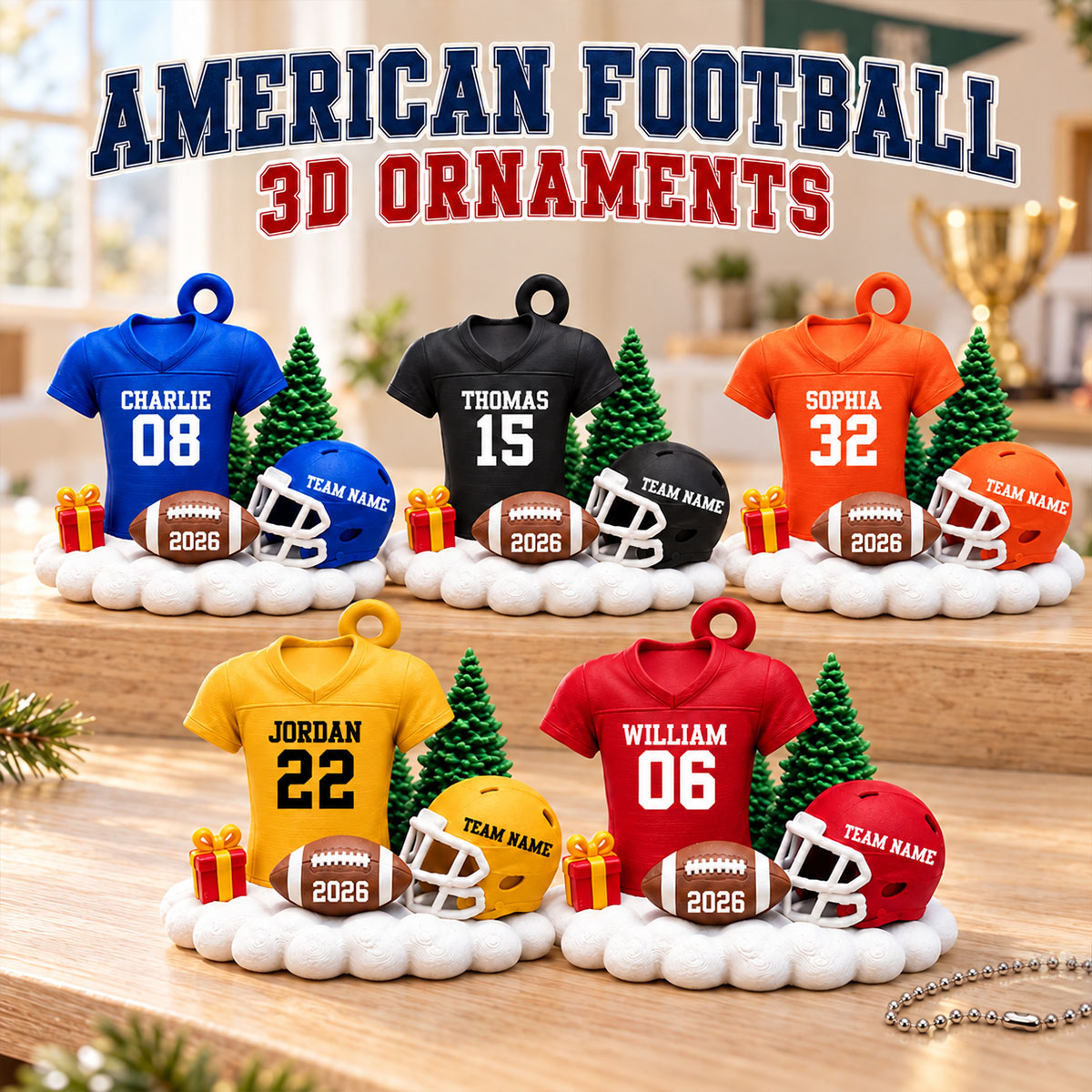 Proud American Football Player Uniform - Personalized 3D Printed Ornament - Real 3D Ornament, Christmas Gift For American Football Players, Grandson, Son, Granddaughter, Daughter