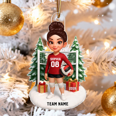 3D Effect Christmas Volleyball Player - Personalized Acrylic Ornament - Gift For Volleyball Lovers, School Volleyball Team