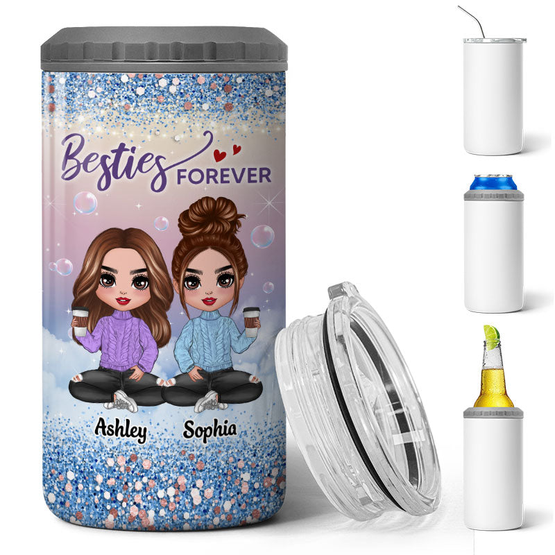 Gradient Background Besties Sisters Personalized 4 In 1 Can Cooler