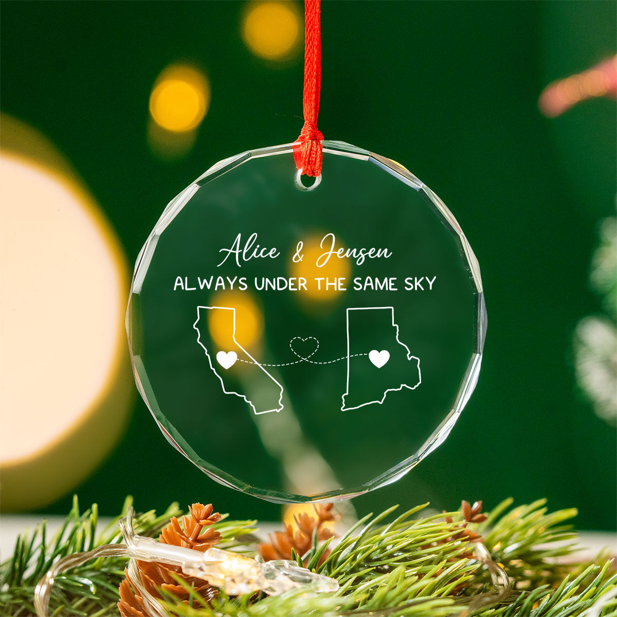 Custom Two Map Personalized Glass Ornament, Always Under The Same Sky, Long Distance Relationship, Christmas Gift For Boy Friend, Best Friends