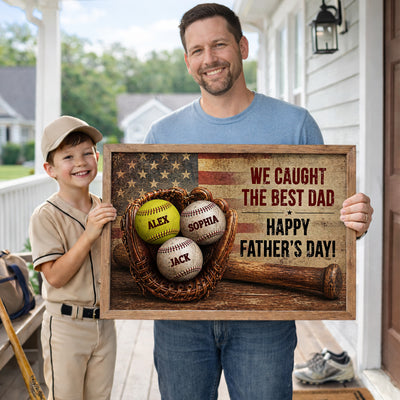 Baseball Gloves Nation Flag - Personalized Poster - Father's Day Gift for Husband, Dad