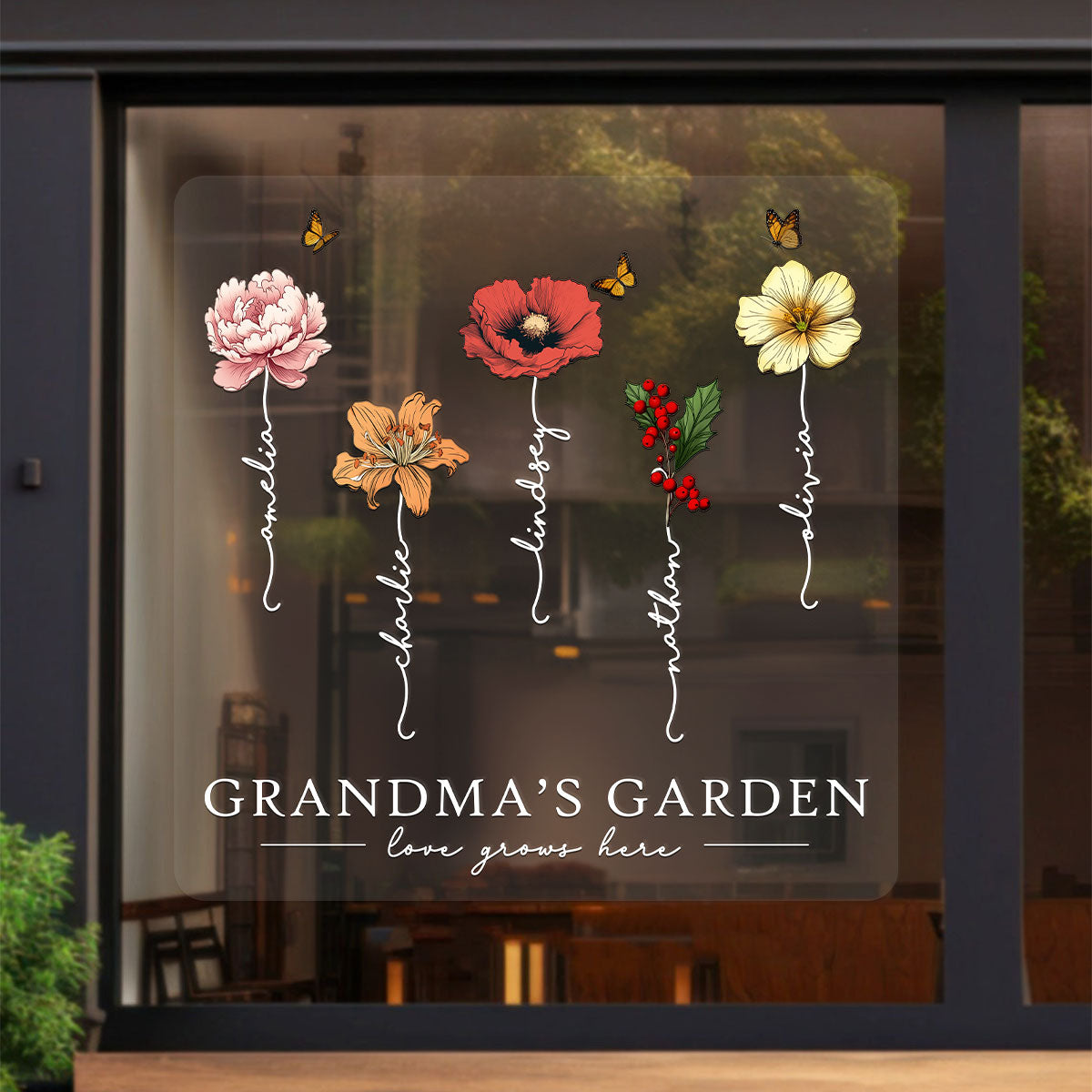 Grandma’s Garden Birth Flower Gift For Grandma Decor On Car Fridge Window Personalized Decal