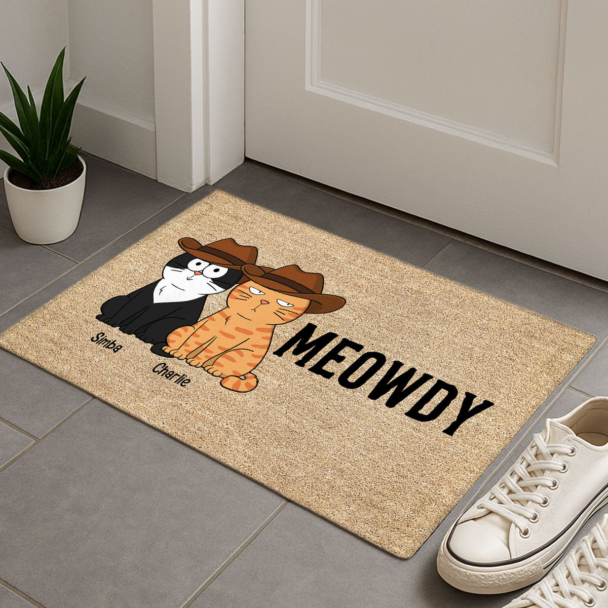 Meowdy Funny Cat Welcome Personalized Doormat