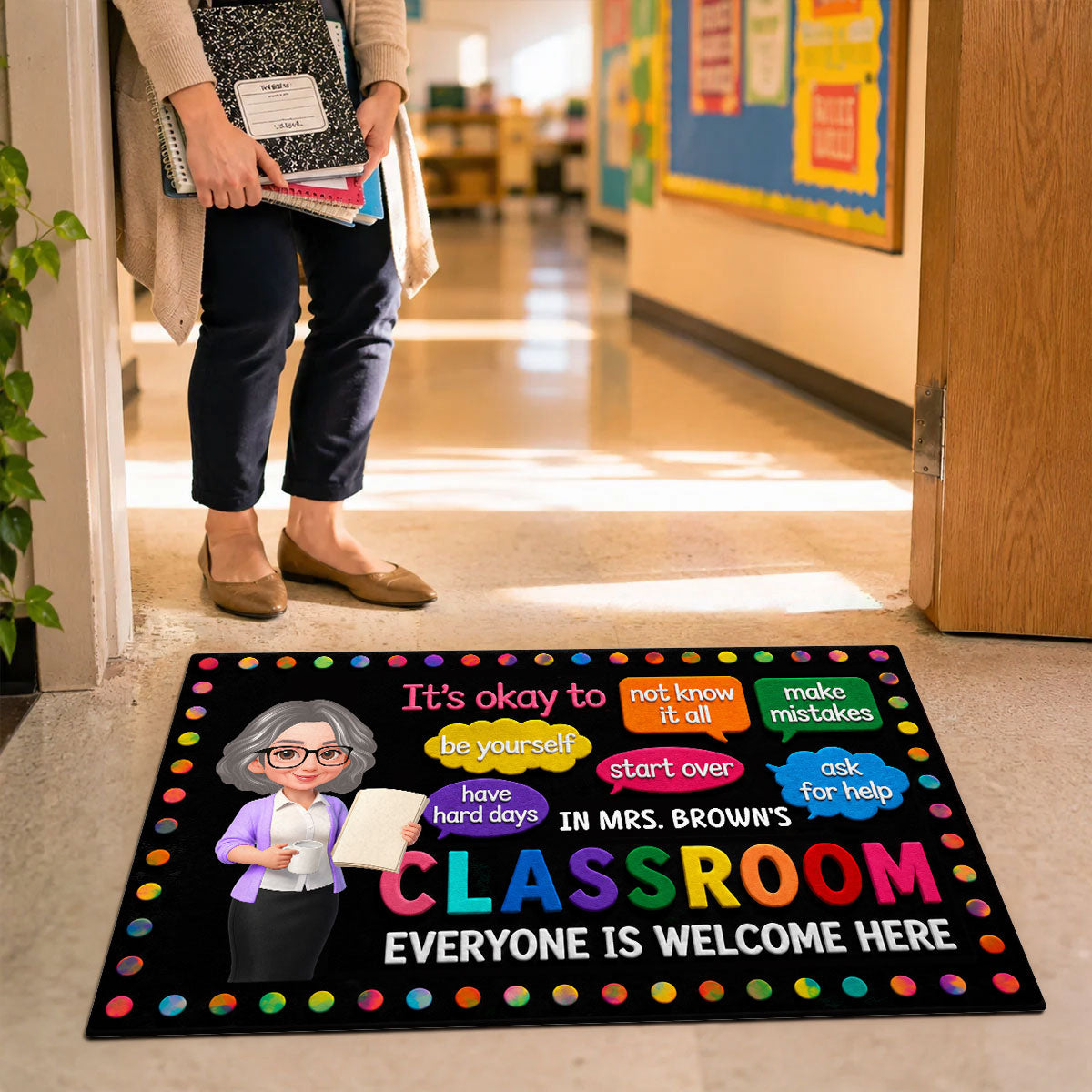 In Teacher Classroom It's Okay To Be Yourself - Personalized Doormat - Back To School Gift For Teacher, Classroom Decor