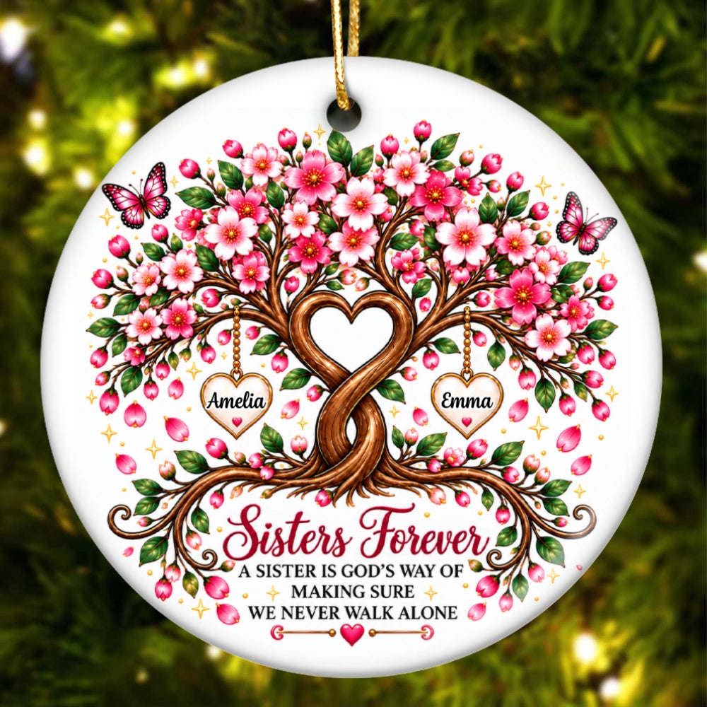 Sisters Forever Heart Tree - Personalized Ceramic Ornament - Christmas Gift for Sisters, Siblings