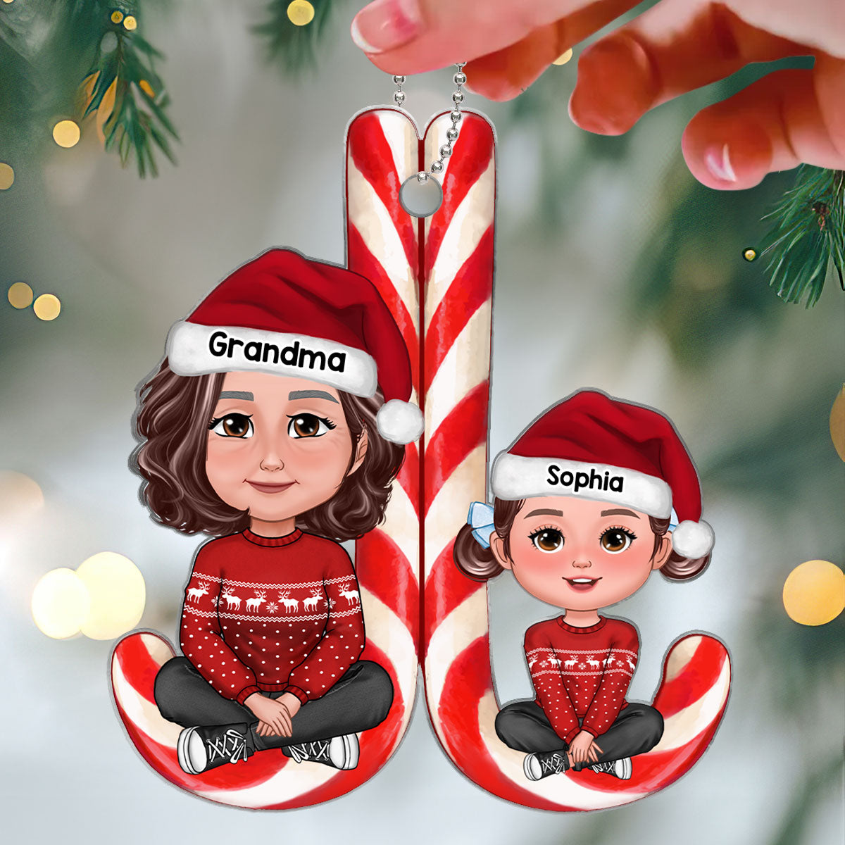 Grandma Grandkid Sitting On Candy Cane Christmas Gift For Granddaugter Grandson Personalized Acrylic Ornament