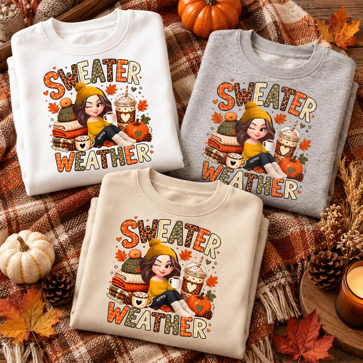 Sweater Weather Cozy Girl - Personalized Shirt - Fall Season Gift For Women