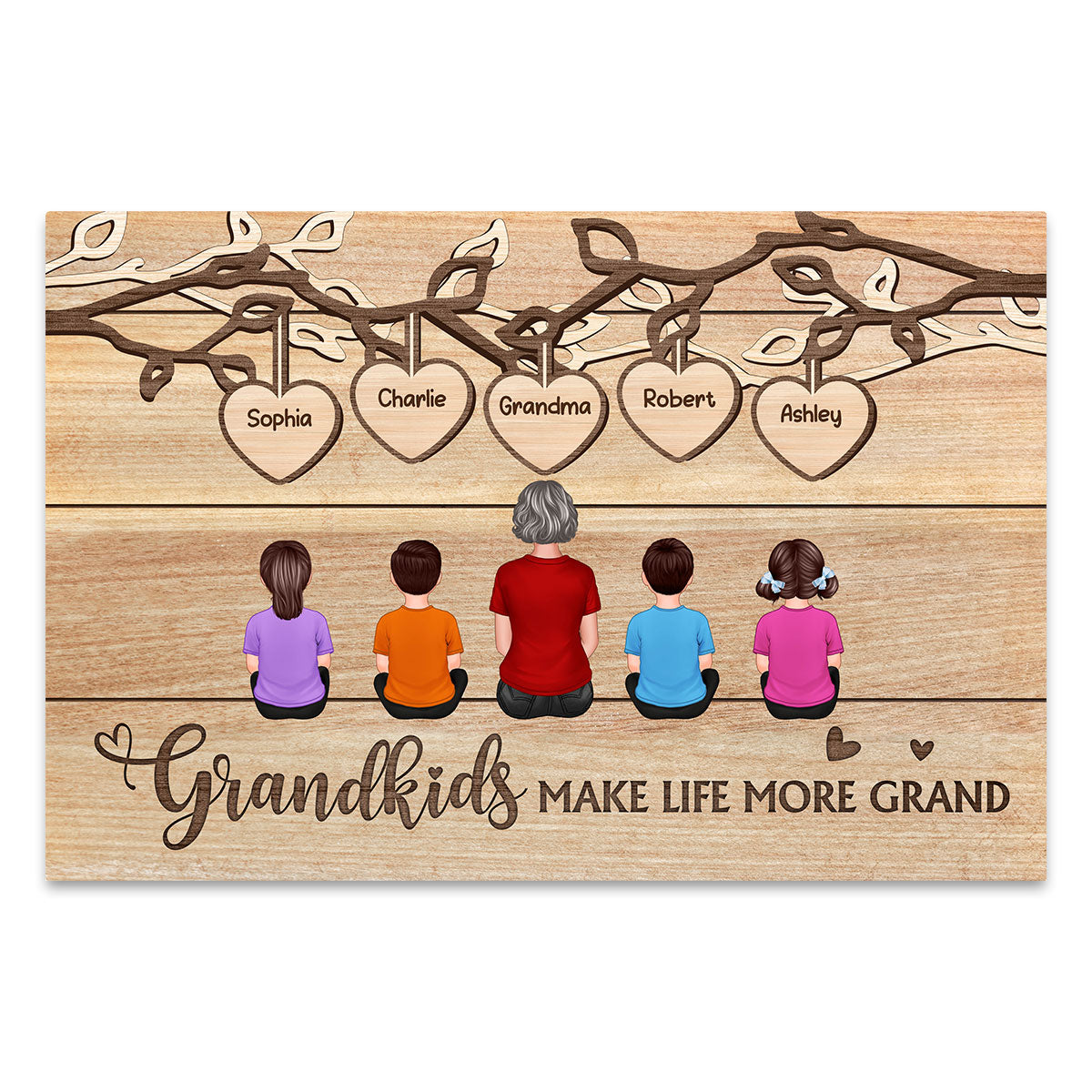 Grandkids Sitting Under Tree Mother‘s Day Gift For Grandma Personalized Horizontal Poster