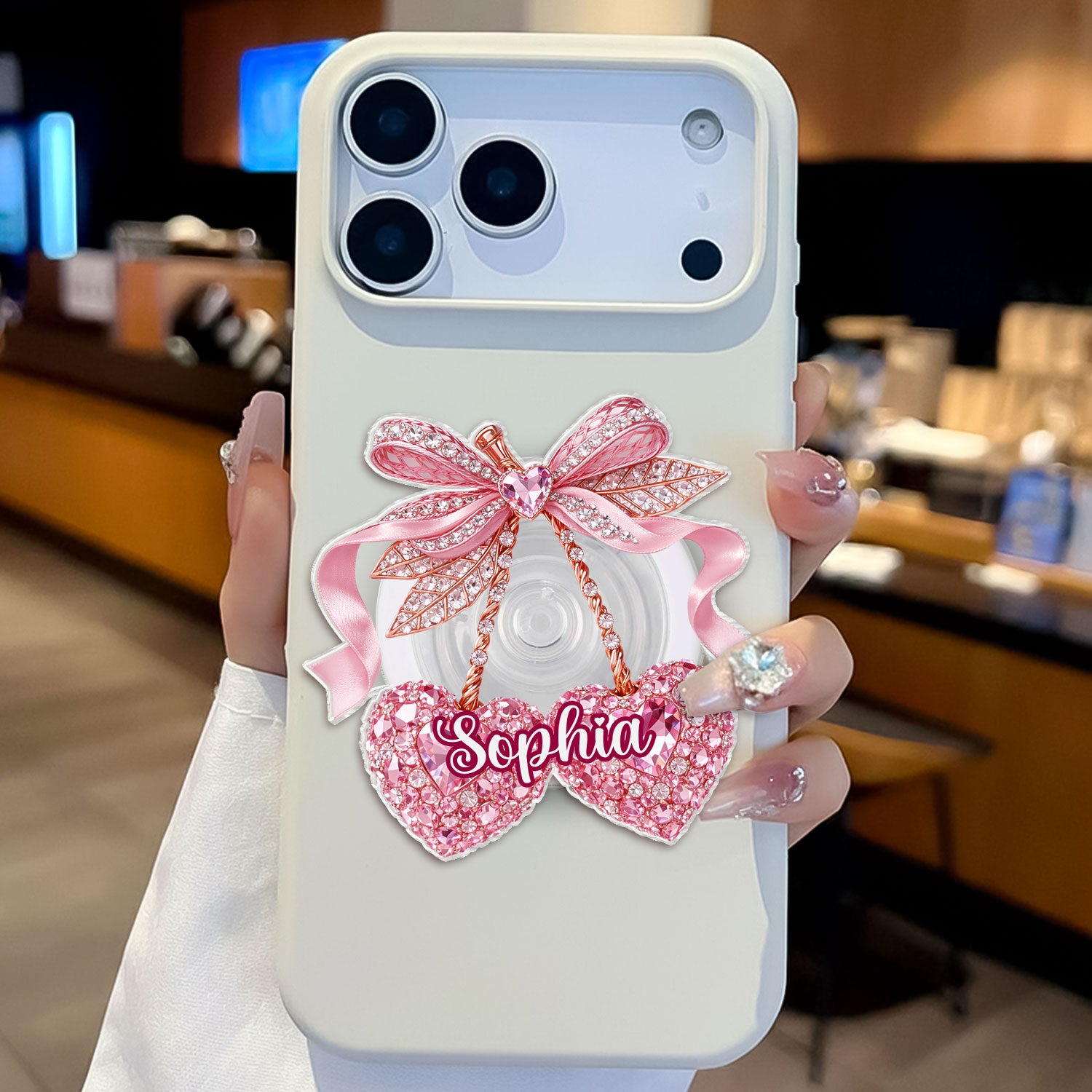 Valentine Cherry 3D Shiny Effect - Personalized Acrylic Magnetic Phone Grip