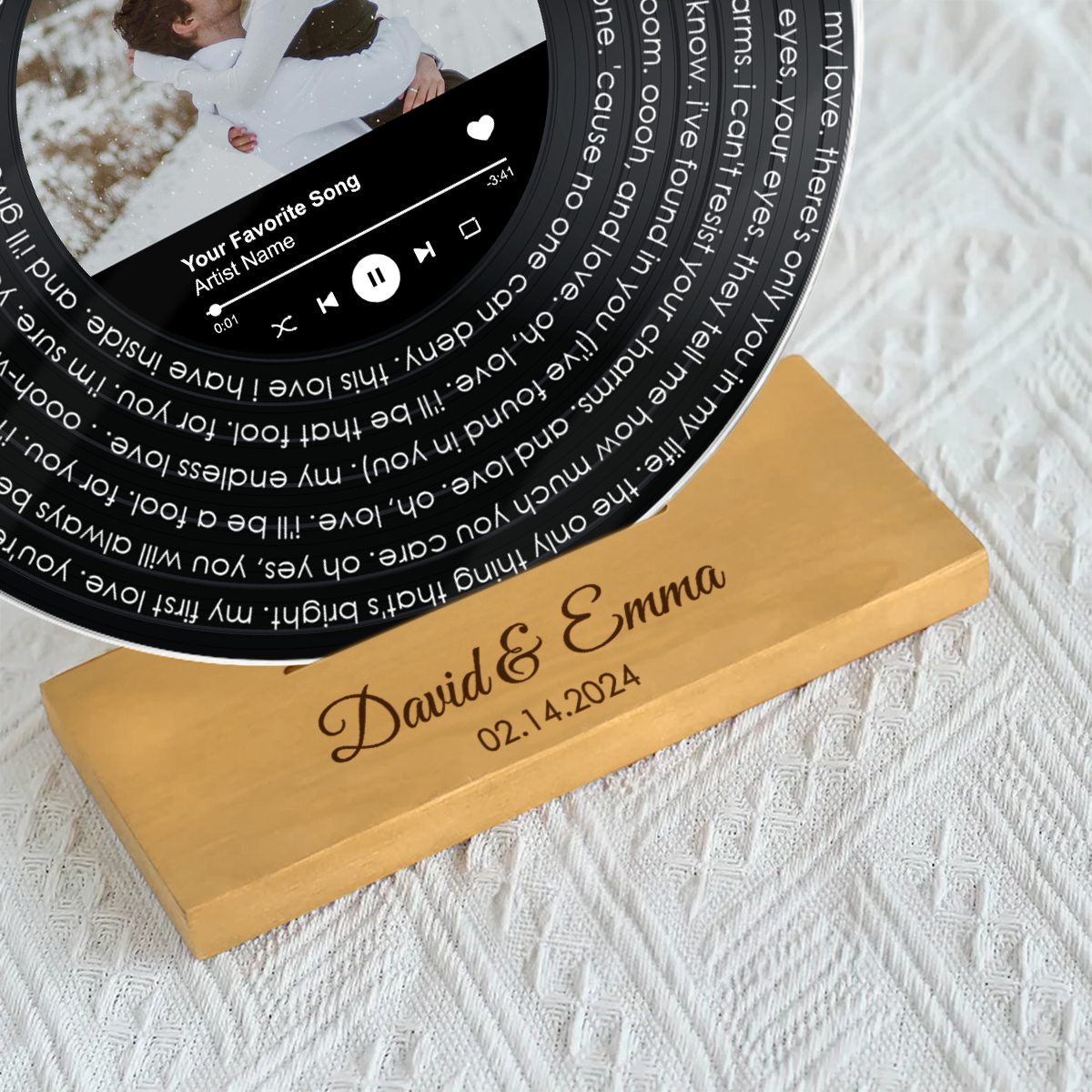 Solid Wood Custom Lyrics Vinyl Record Acrylic Song Plaque, Perfect Anniversary Keepsake Gift For Couples For Her For Him