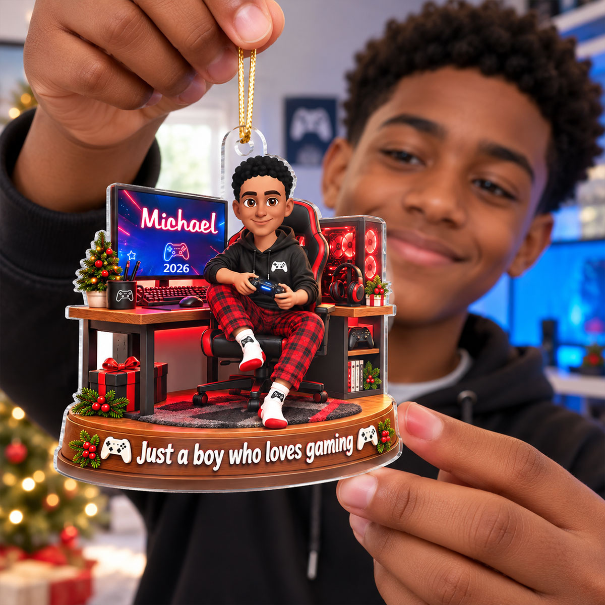 Just a Boy Who Loves Gaming - Personalized Acrylic Ornament - Christmas Gift for Son, Grandson
