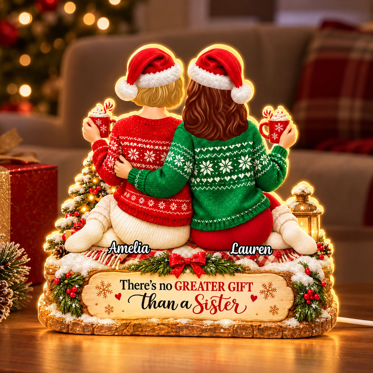 There's No Greater Gift than Sisters - Personalized Light Box - Heartfelt Christmas Gift for Sisters