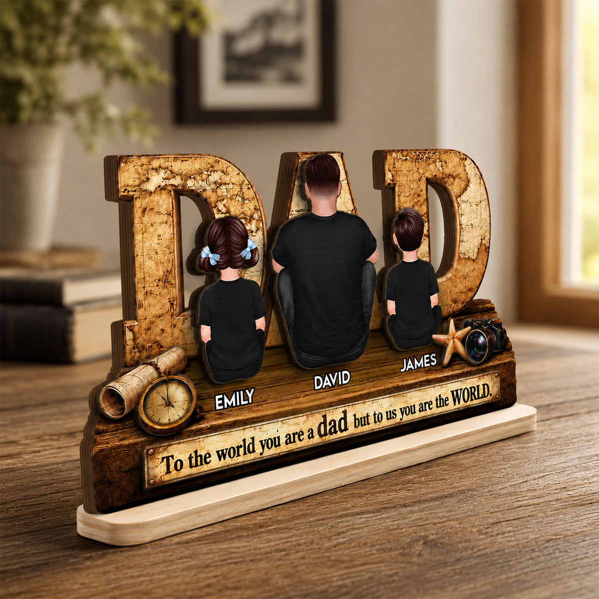 World Best Dad 2D Flat - Personalized Wooden Plaque - Father's Day Gift for Dad, Husband