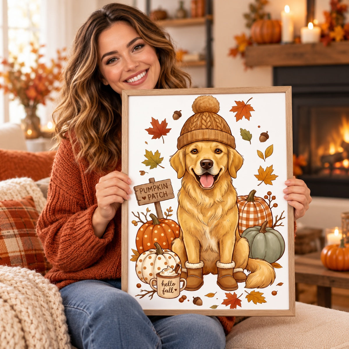 Custom Dog Photo Pumpkin Patch - Personalized Poster - Fall Gift for Dog Moms, Cat Moms, Pet Lovers