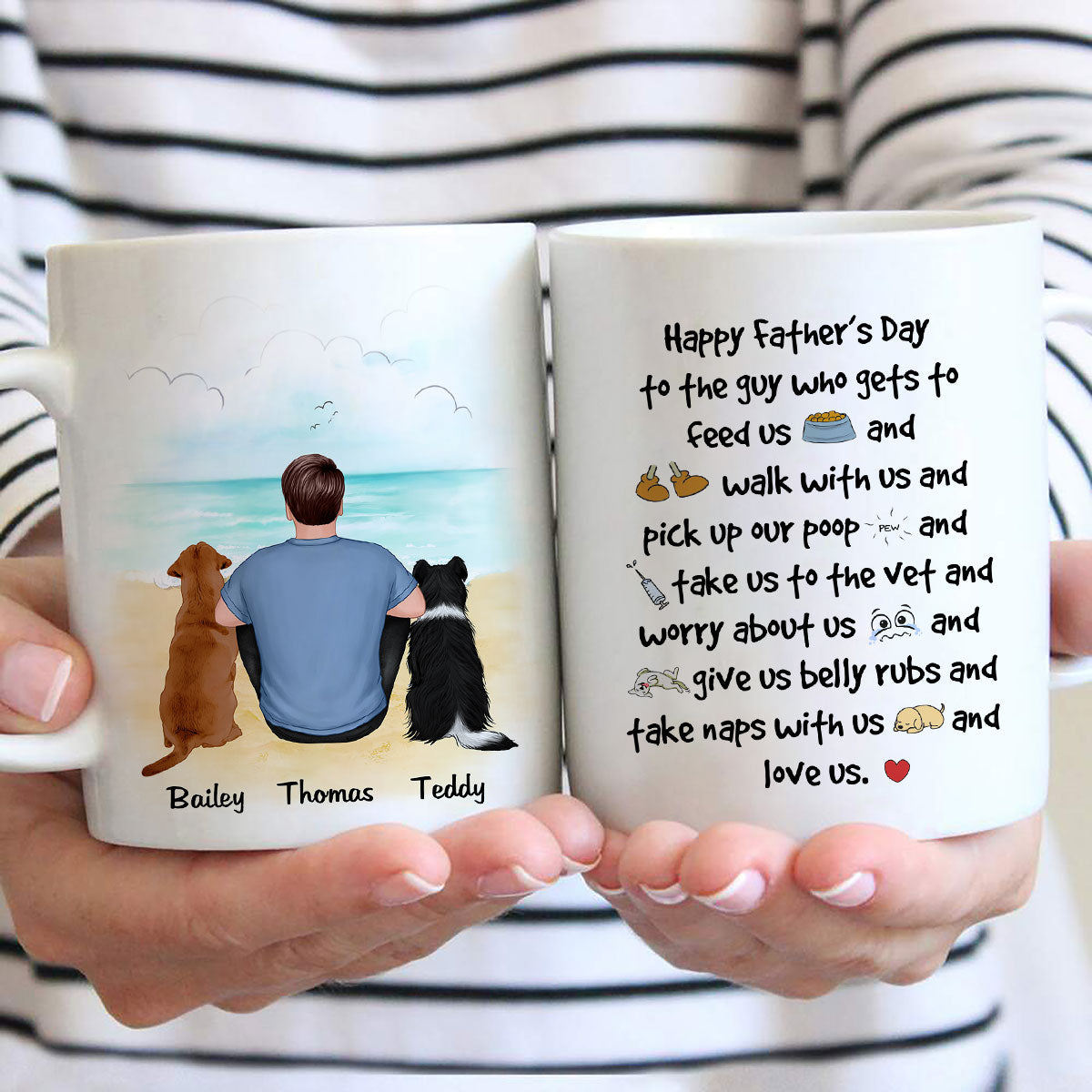 Back View Man And Dog Sitting At Beach Happy Father‘s Day To The Guy Gift For Dog Dad Personalized Mug