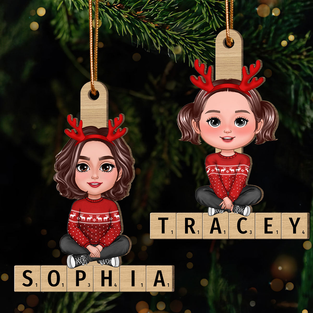 Family Member Sitting On Name Unique Christmas Gift Personalized Wooden Ornament