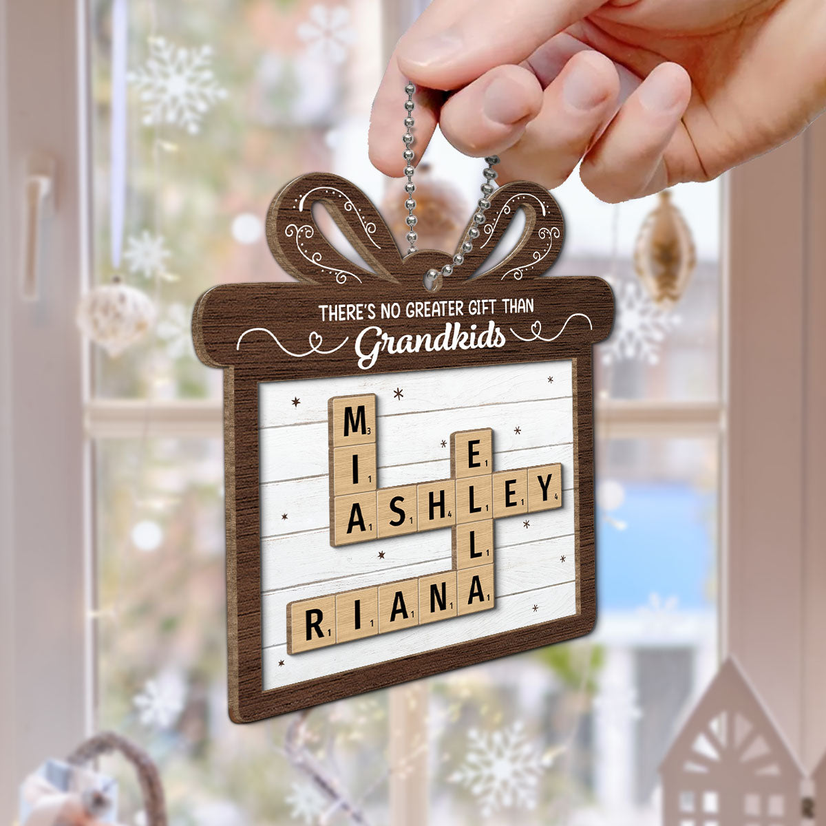 There's No Greater Gift Than Grandkids Crossword Art Puzzle Personalized 2-Layer Wooden Ornament, Christmas Gift For Grandma, For Mom