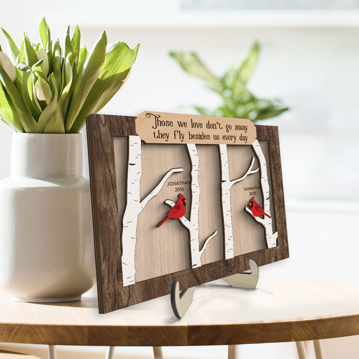Cardinal Birch Tree Memorial Personalized 2-Layer Wooden Plaque