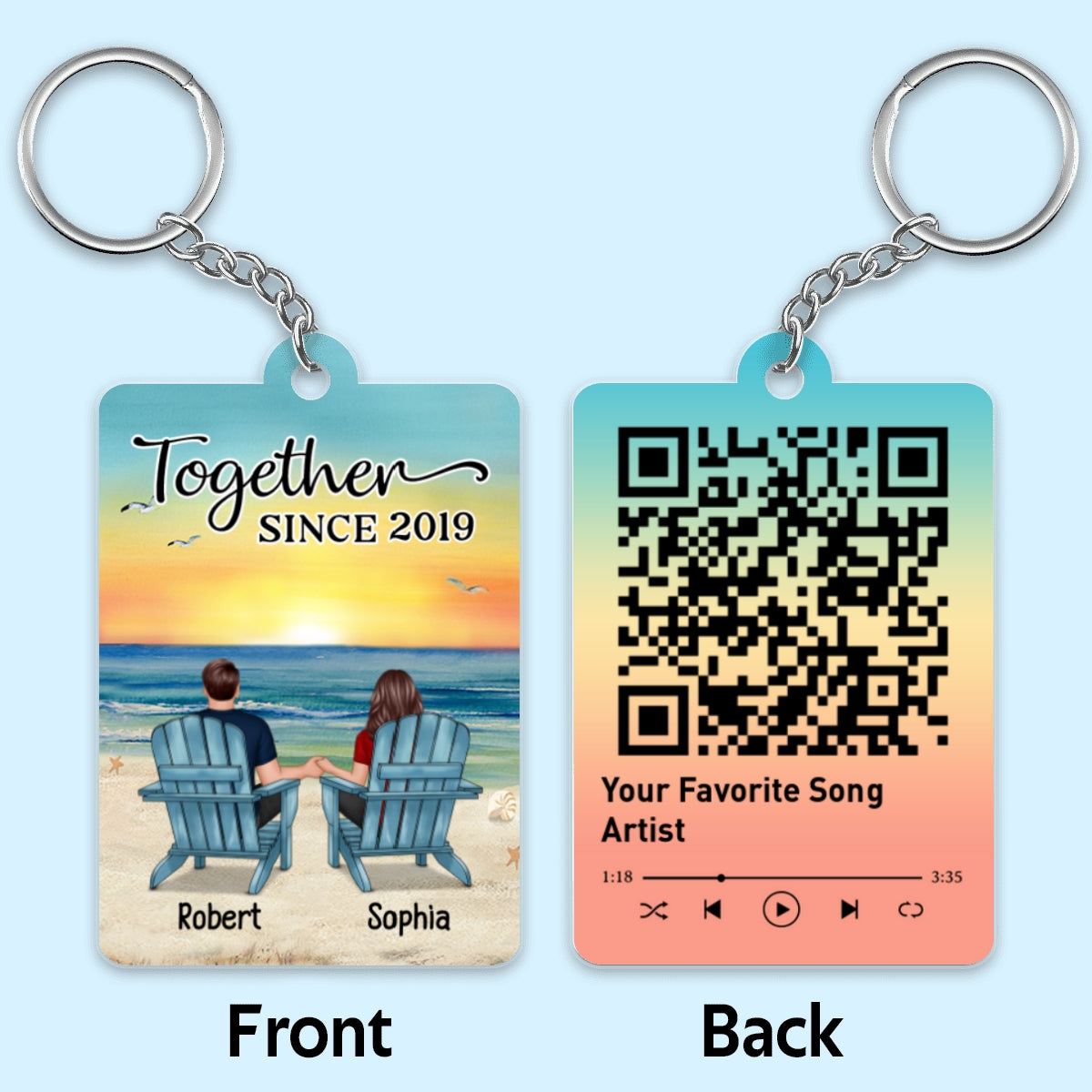 Couple Back View At Beach Favorite Song Scannable QR Code Personalized Acrylic Keychain