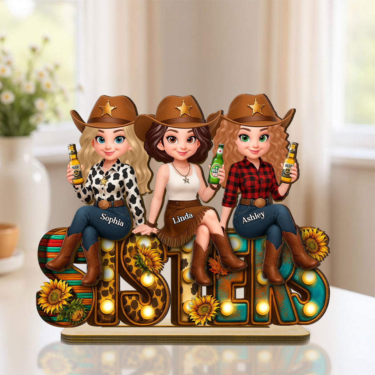 Leopard Marquee Western Besties Personalized Wooden Plaque - Fall Gift for Best Friends