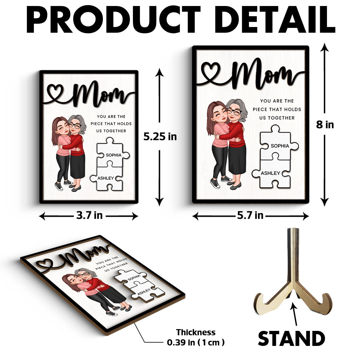 Grandma Mom Kid Piece Holds Us Together Personalized 2-layer Wooden Plaque