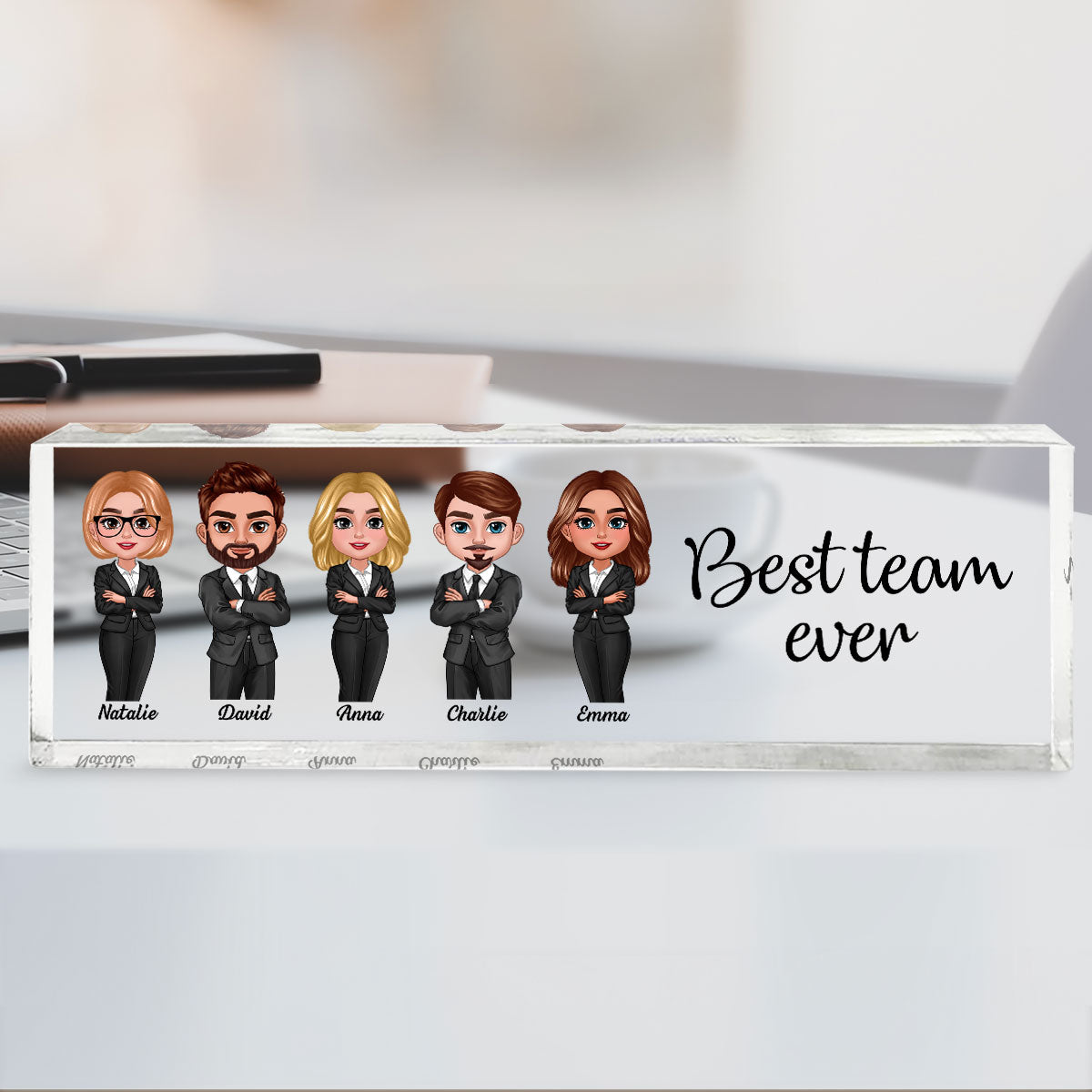 Best Team Ever Personalized Acrylic Desk Name Plate, Gift For Colleagues, Coworkers, Boss