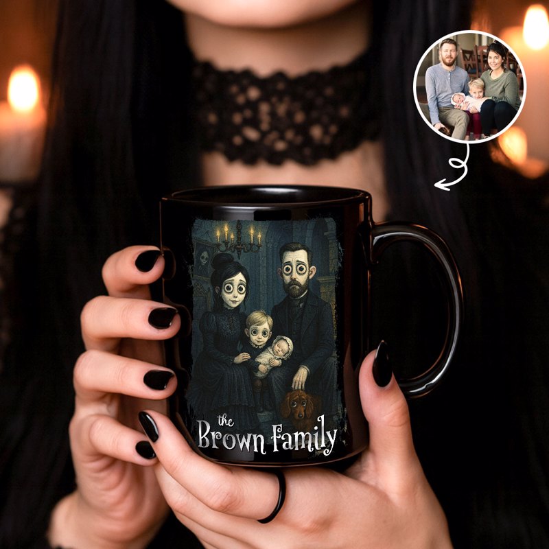 Custom Gothic Family Portrait from Photo Personalized Mug, Halloween Decor