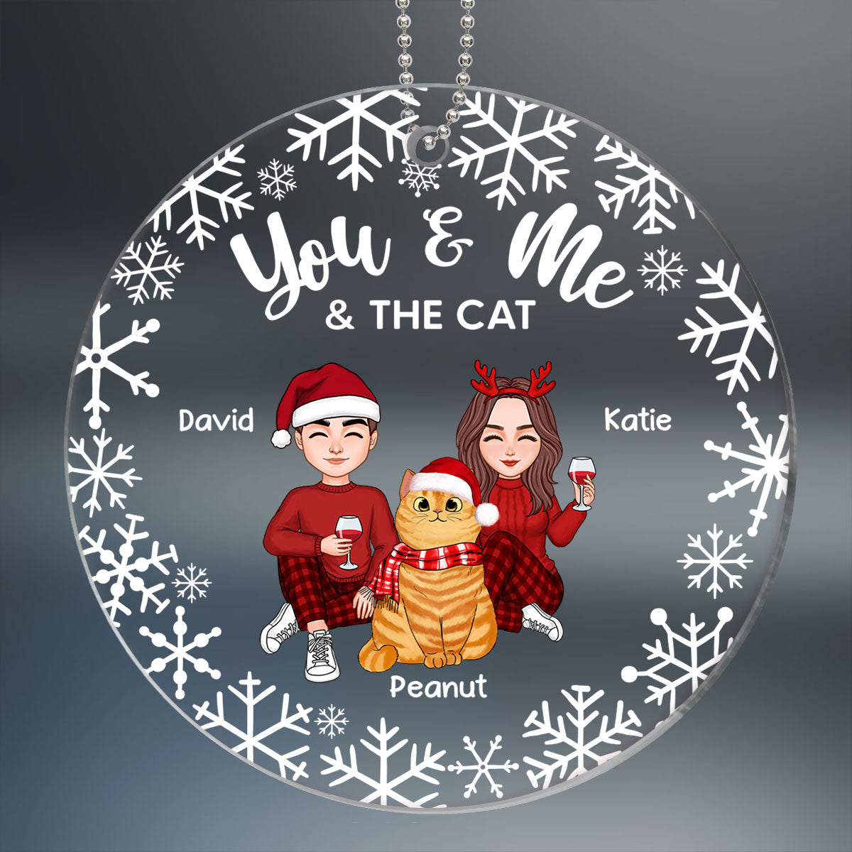 Cute Couple You Me And The Cats Christmas Personalized Acrylic Ornament
