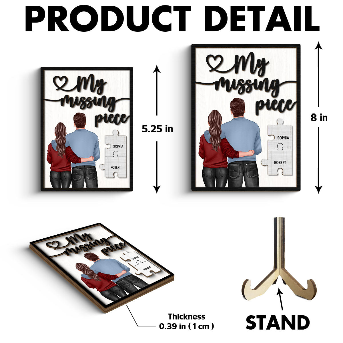 My Missing Piece Couple Standing Back View Valentine‘s Day Gift For Her Gift For Him Personalized 2-Layer Wooden Plaque