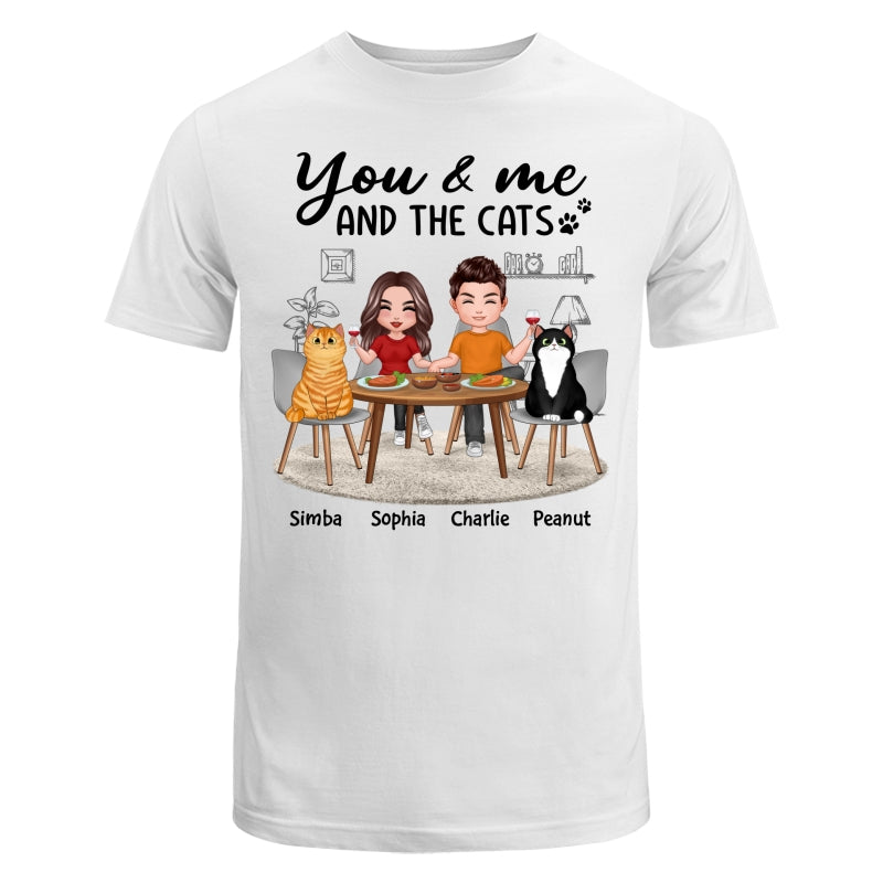 Couple And Cats Sitting At The Table Personalized Shirt