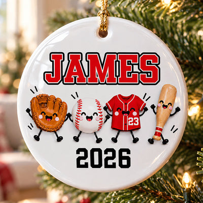 Baseball Things 2D Flat - Personalized Ceramic Ornament – Custom Name Baseball Christmas Keepsake Gift for Player, Son, Daughter, Teen