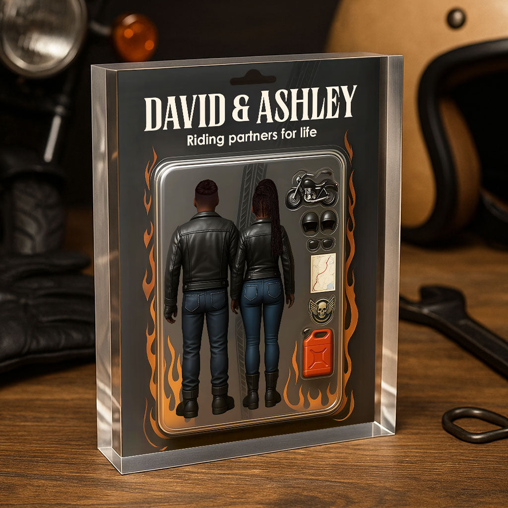 Biker Couple Toy Box Figures Style Personalized Acrylic Block Plaque