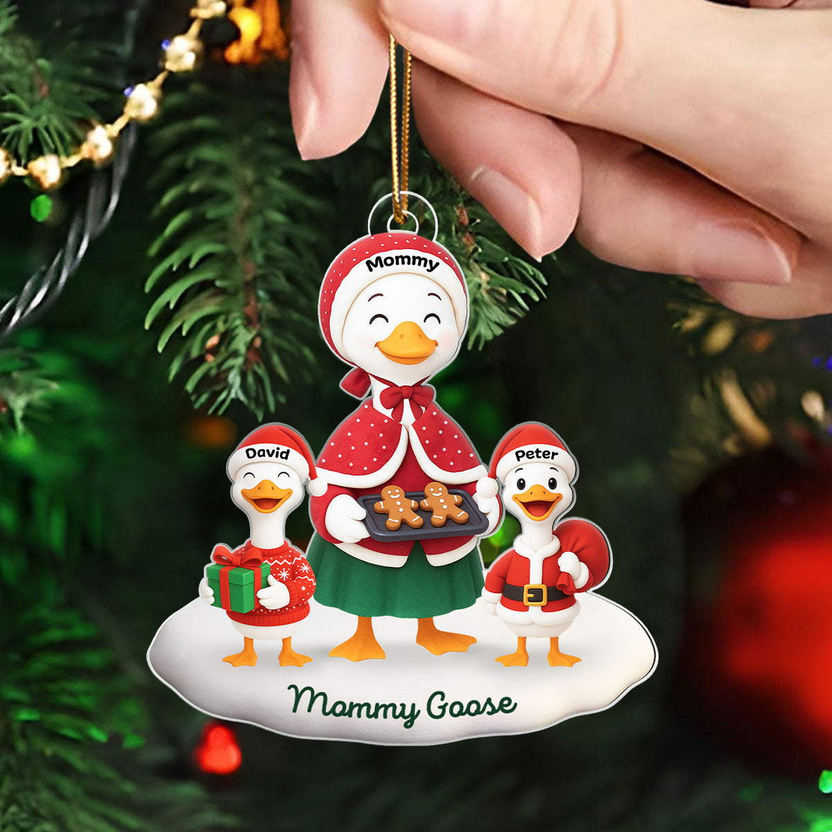 3D Effect Grandma Goose And Grandkids Personalized Acrylic Ornament, Christmas Gift For Grandma
