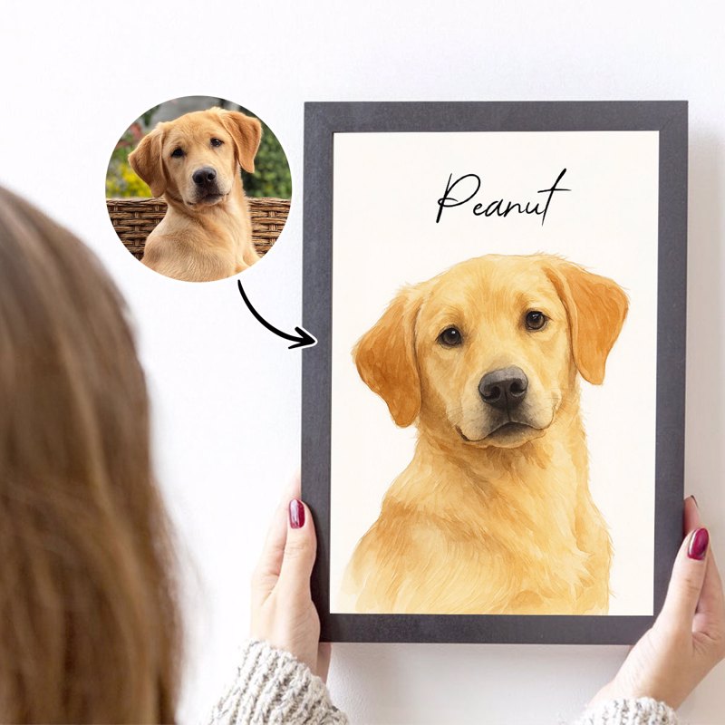 Custom Watercolor Portraits Using Pet Photo - Personalized Poster - Gift for Dogs Cats Lovers, Pet Lover Gift