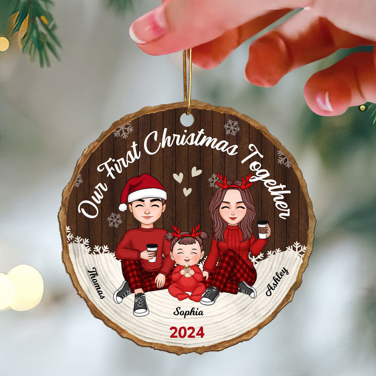 Our First Christmas Together New Baby First Christmas Dad Mom Baby Personalized Wooden Ornament